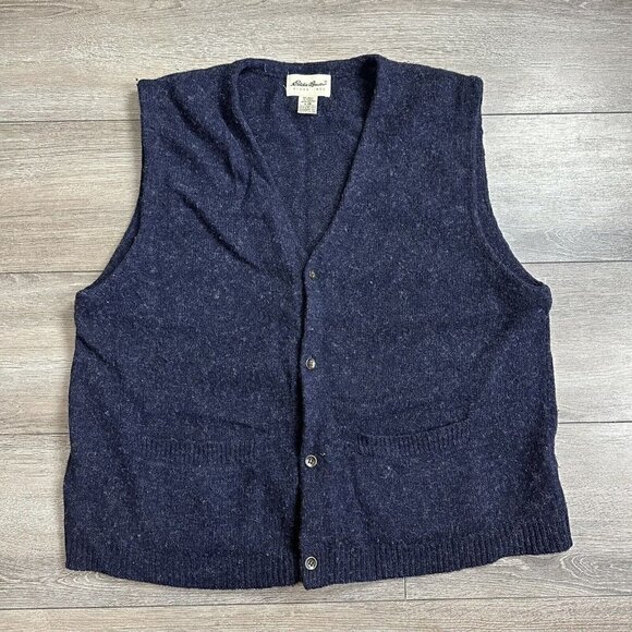 Eddie Bauer Vest Size XL Wool Button Down Sweater Blue - Picture 1 of 5